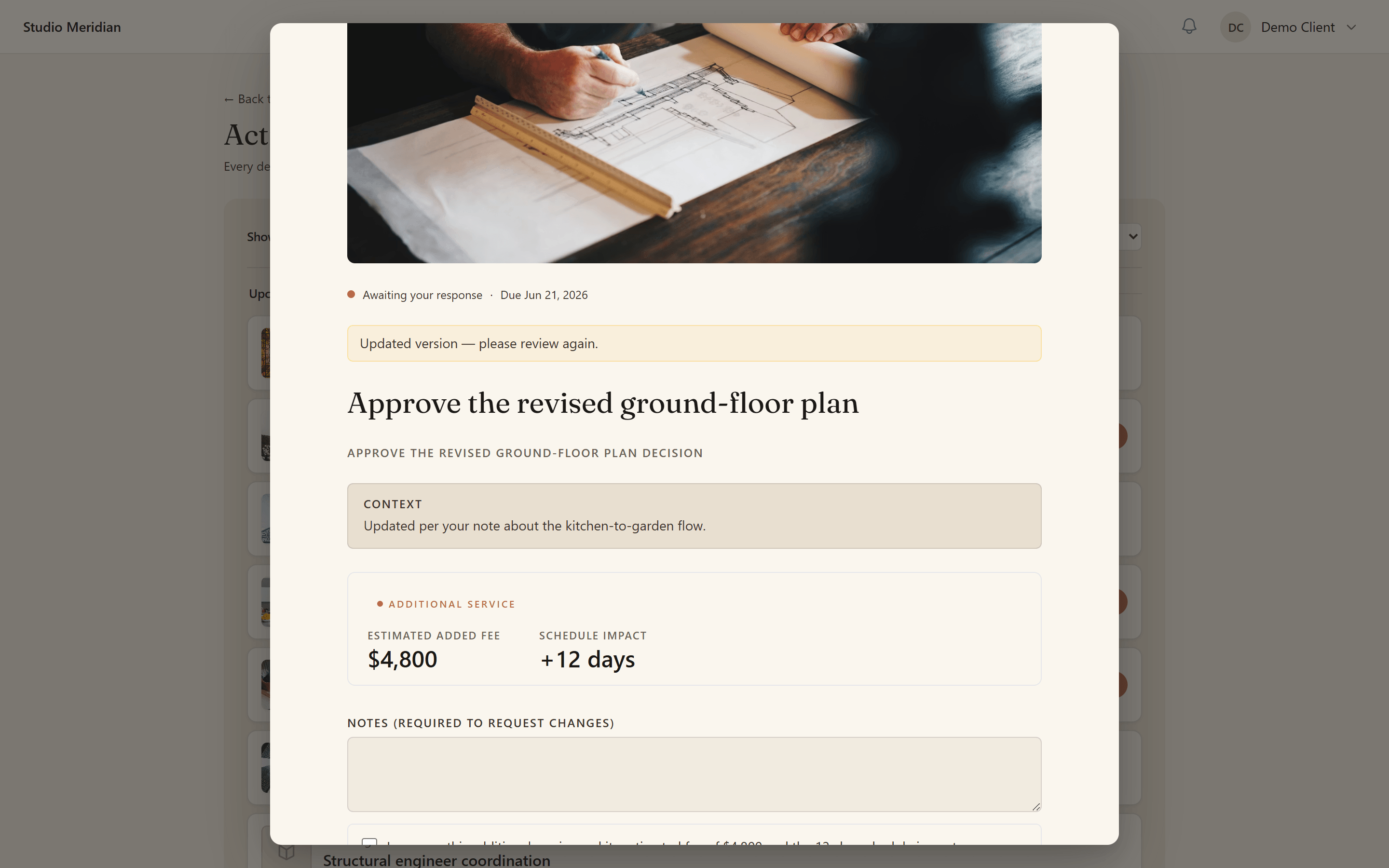 An approval with estimated added fee and schedule impact