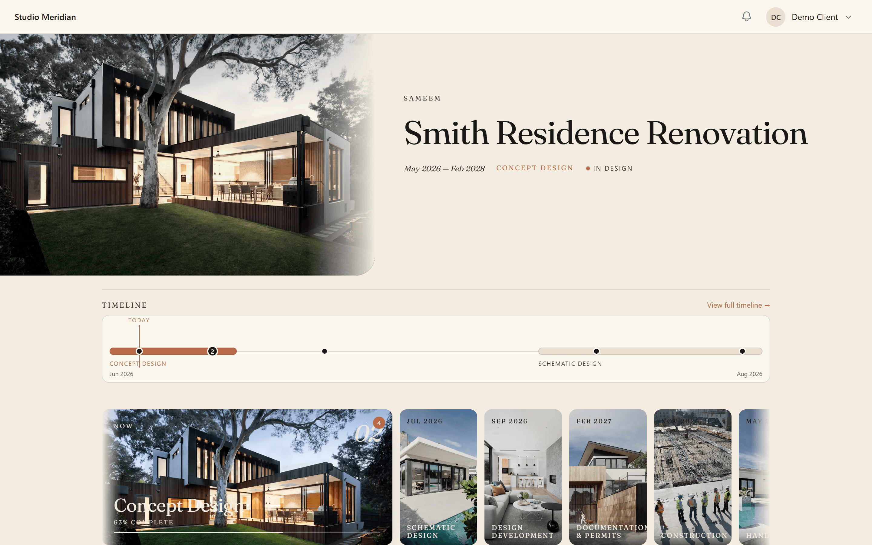 The Smith Residence client dashboard in Atrium